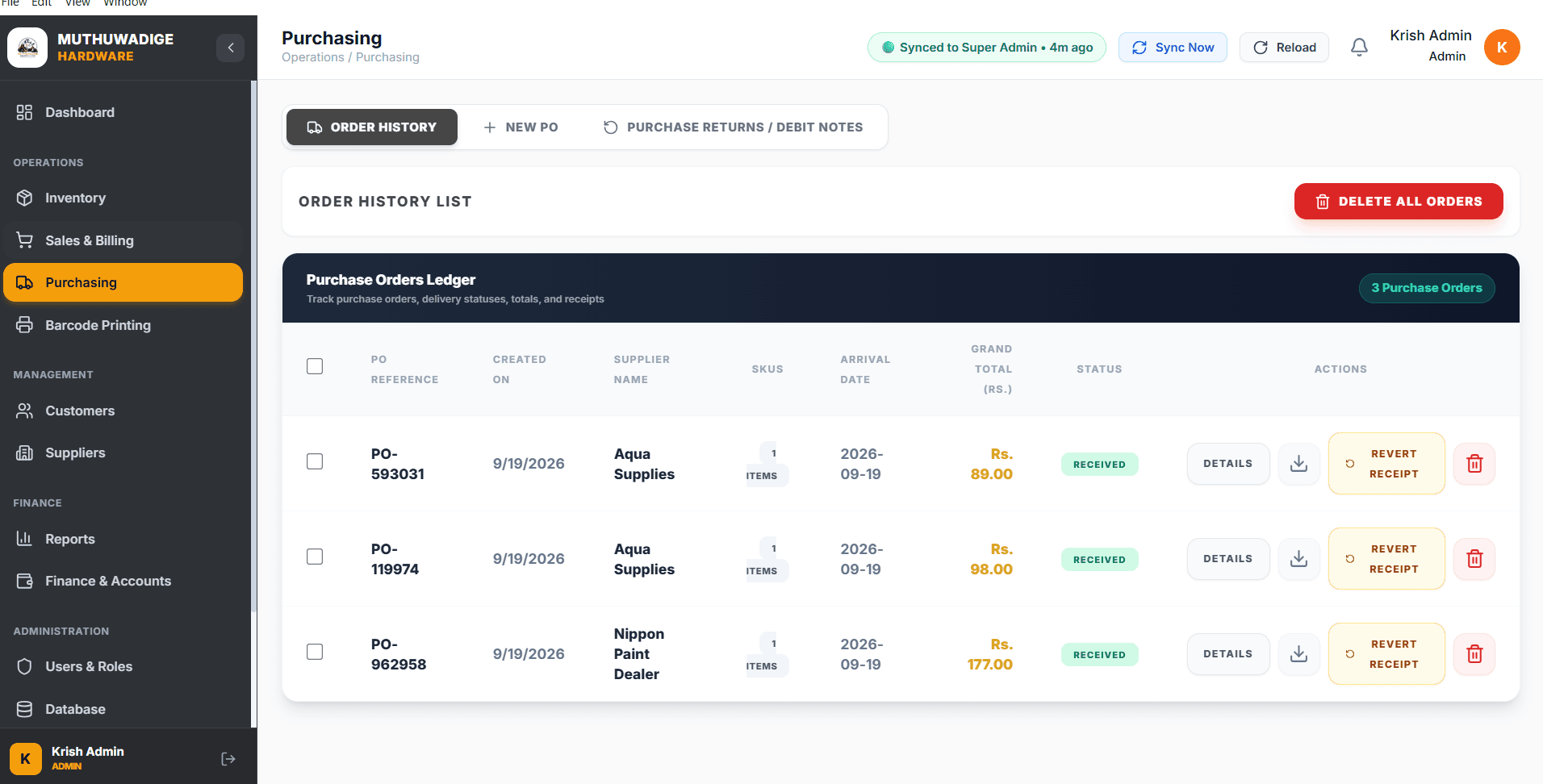 Hardware Stock Ledger & Low-Stock Alerts