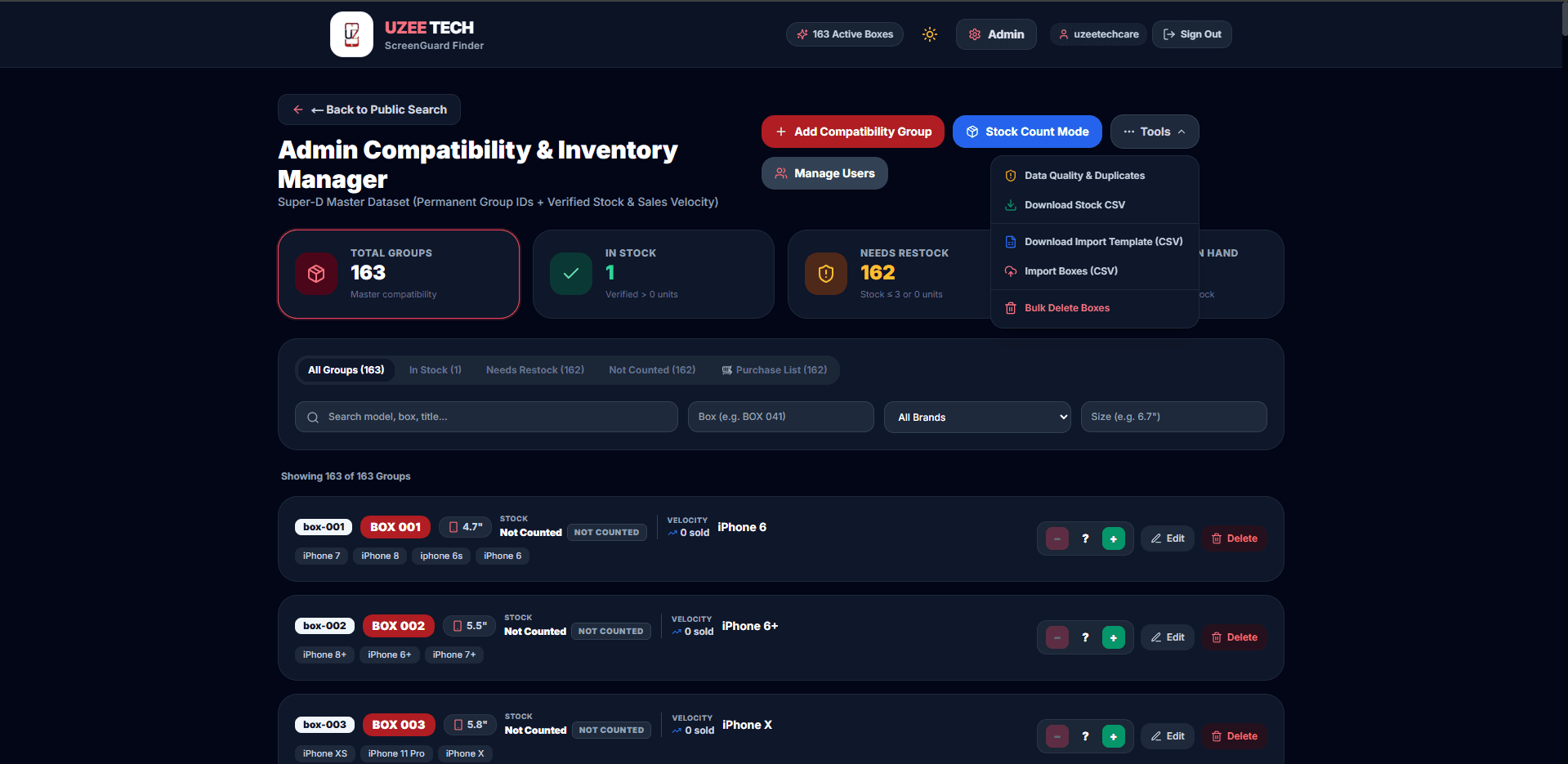 Admin Panel — Real-Time Model & Inventory Management