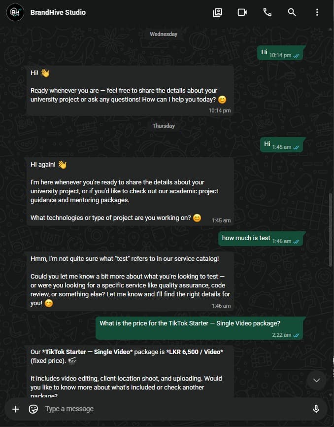 WhatsApp AI Bot — Service Discovery Dialogue